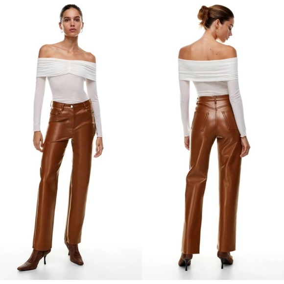 Aritzia Wilfred The Melina Vegan High Waisted Faux Leather Pant 16 Straight Leg - Picture 1 of 13
